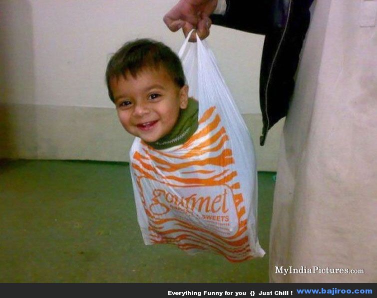 funny Baby in Bag